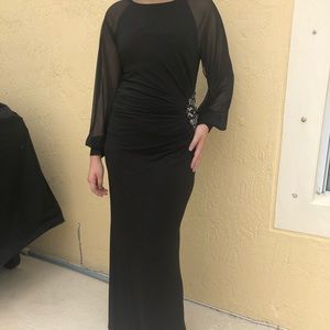 Black Floor Length Formal Sheer Sleeve Dress